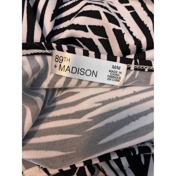 89TH + MADISON Women's Black White Palm Print Blouse M Ruffle Sleeve - Picture 5 of 6